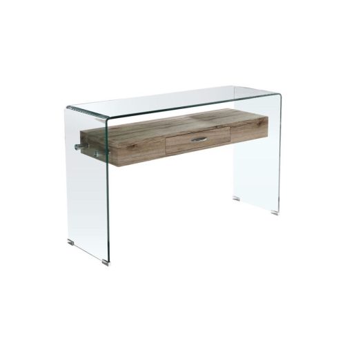 Vetro glass console with wooden shelf