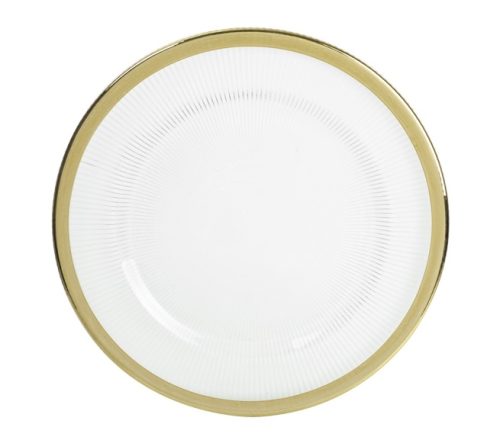 Terpsichore glass charger plate with gold rim