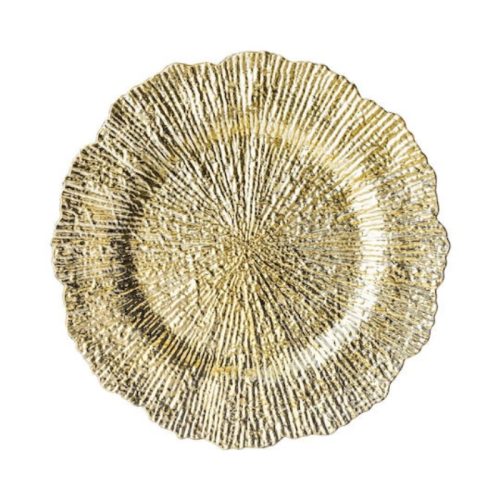 Gold Ray, Textured polyresin charger plate in a radiant gold finish