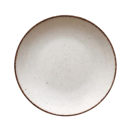 Eleonora, Ceramic Stoneware Charger Plate, Off White Speckled with Brown Rim