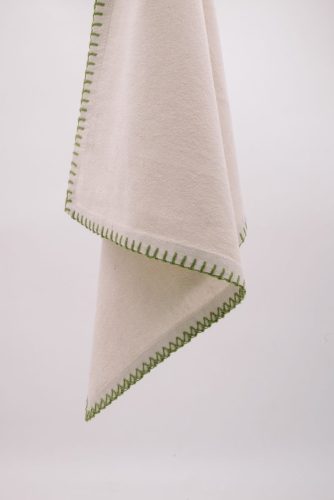 Bohem, cotton-linen, oyster beige colour with olive green stitching dinner napkin 