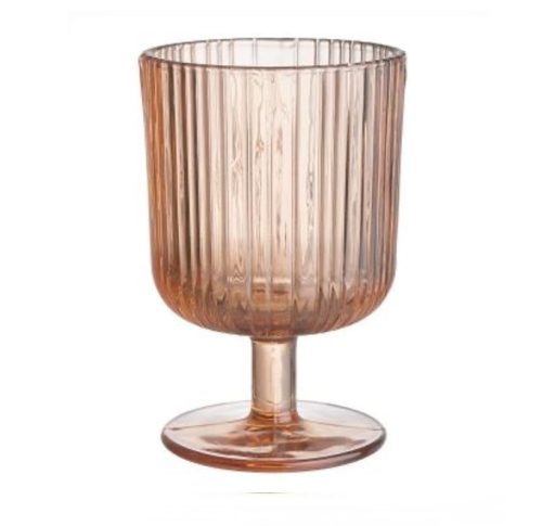 Chelsey ribbed coral glass goblet