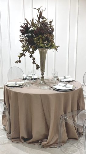 Gala-lm round tablecloth,Jacquard weaving two-ply cotton, light mocha colour