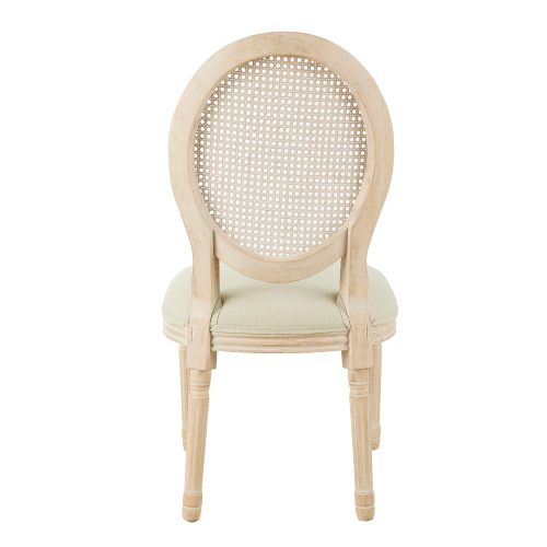 Ludovique wooden chair, antique natural colour, rattan back, white leathery seat