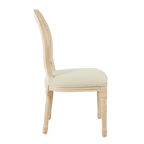 Ludovique wooden chair, antique natural colour, rattan back, white leathery seat