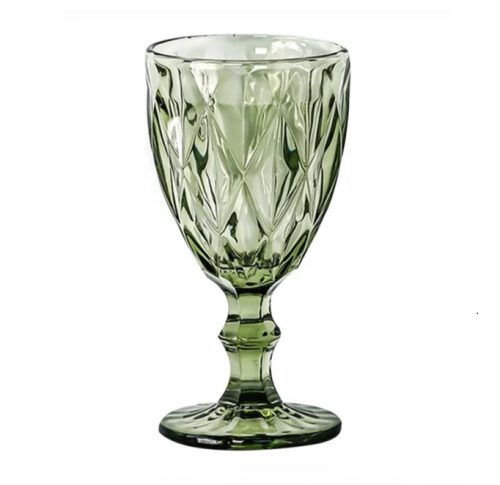 Retro rhombus green glass goblet