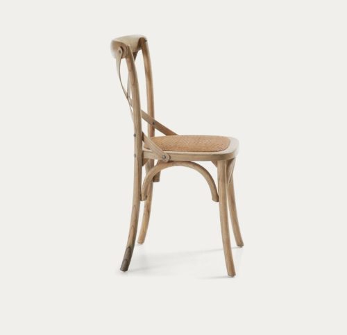 X-back wooden chair, antique natural colour, rattan seat