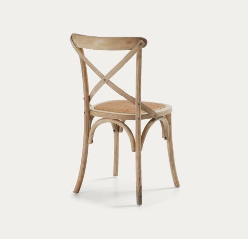 X-back wooden chair, antique natural colour, rattan seat