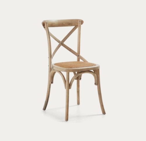 X-back wooden chair, antique natural colour, rattan seat