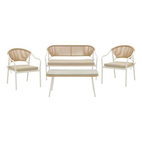 Allure lounge set, steel & polyethylene, tablewith tempered glass top