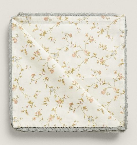 Floral bloom, 100% cotton, floral pattern, with grey lace, dinner napkin