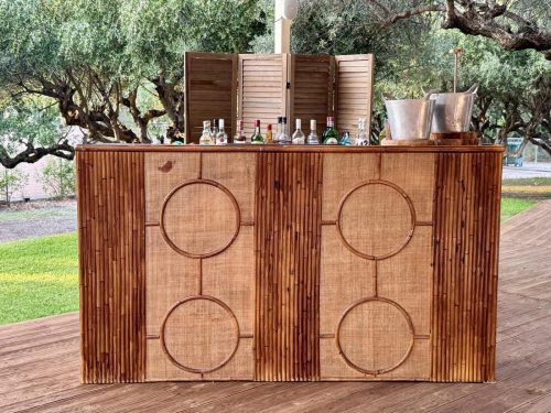 Grove, antique bamboowooden bar console,with rattan details
