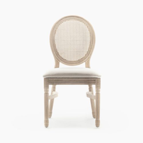 Louis Dining ChairMaterial: Americanwashed oak wood, neutralrattan pad & white leatherseat