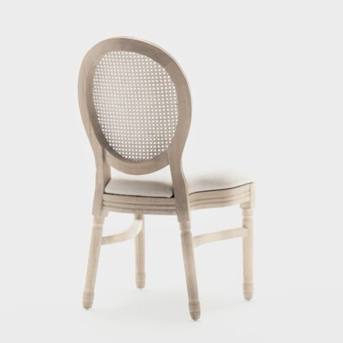 Louis Dining ChairMaterial: Americanwashed oak wood, neutralrattan pad & white leatherseat