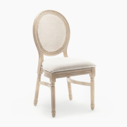 Louis Dining ChairMaterial: Americanwashed oak wood, neutralrattan pad & white leatherseat